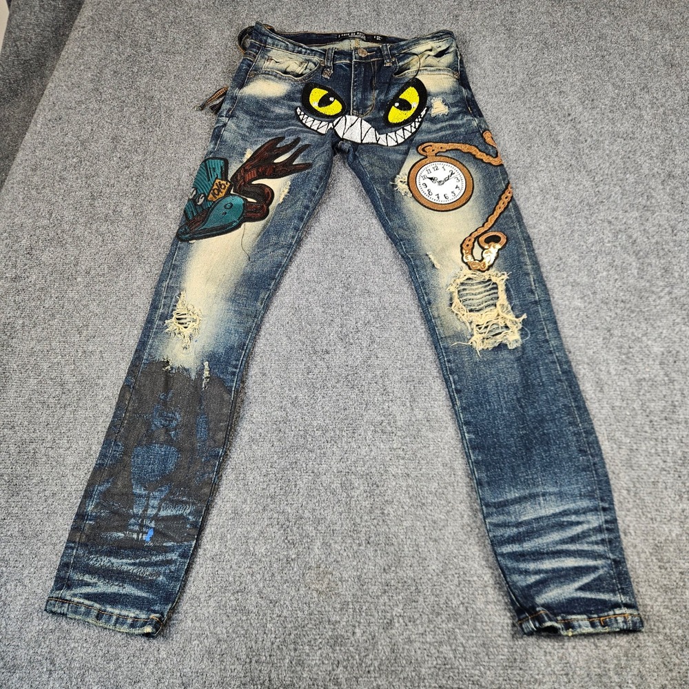 Cote De Nuits Alice in Wonderland Embellished Distressed Jeans 28x31 Mens